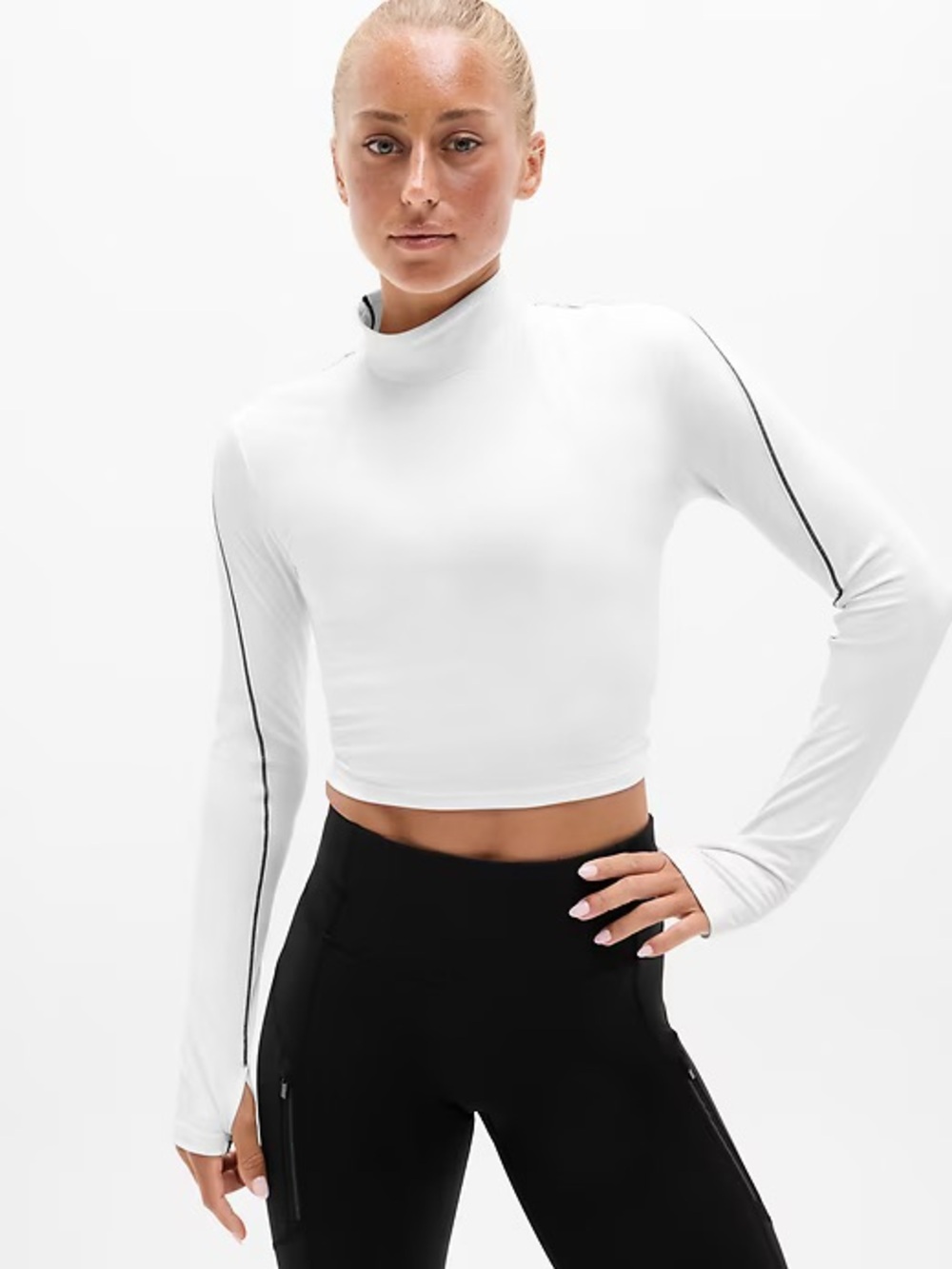 Athleta White Summit Mesh Crop Top Long Sleeve Small 769333